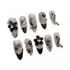 Handcrafted Short Press-On Nails With Dark Floral 3D Embossed Design Women Girls Natural-Looking False In M/S/XS