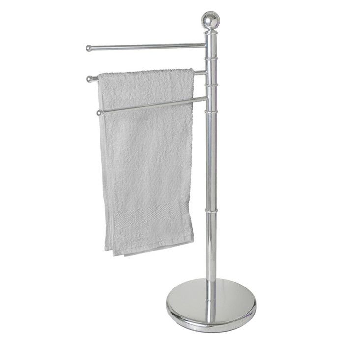 WENKO Porte Serviette Sur Pied, Porte Serviette Salle De Bain, 3 Portants, Exclusif, Acier, 48,5x90x28,5 Cm, Chromé
