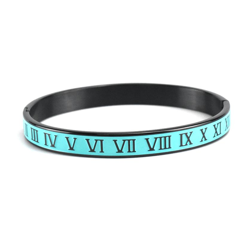 Manchette de Luxe Rétro Vintage Bracelets en Acier Inoxydable Pour Hommes Manchette à Émail Bleu Chiffres Romains Bracelet de Couple Bijoux