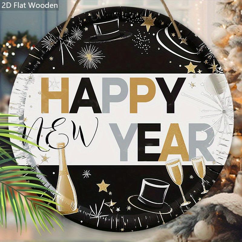 Simple Happy New Year Festival Wooden Ornament - Celebrate The New Year Sign for Front Door, Wall Hanging Decor - Ideal Festival Decor