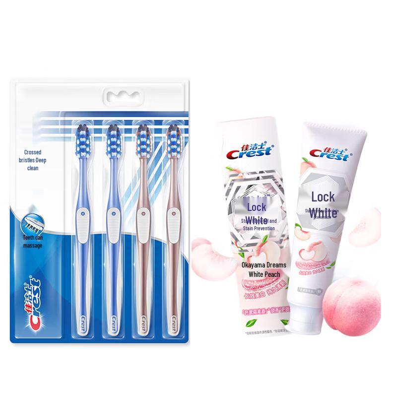 Crest 7-Benefit Toothbrush 4-Pack and Peach Whitening Toothpaste