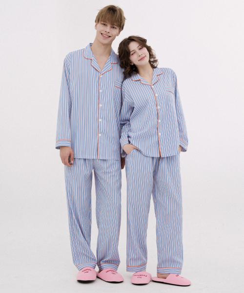 [Dossy] 2-Piece Silky Fit Sierre Long-Sleeve Couple Pajama Set [Shipped from Korea] 100% Authentic