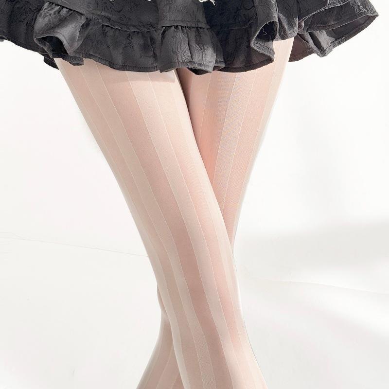 

Added Stockings Women S Summer Thin Pure Desire Black Pantyhose Vertical Stripes Sexy Skin Beauty White Silk Ultra-Thin Anti-Hook Silk One size fits all