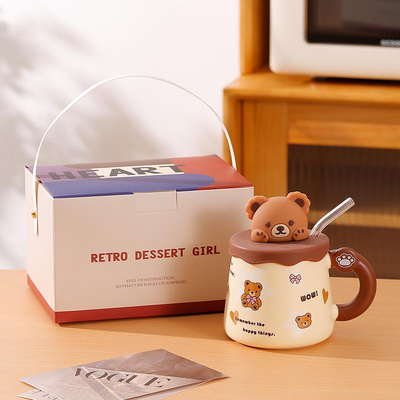 Ceramic Cup Souvenir Mug with Lid Spoon Creative Cute High Value Couple Coffee Water Cup