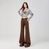 Maillard coffee color does not stick to the legs, slightly pulled jeans, women's American retro low-rise thin flared pants, coffee-colored trousers,