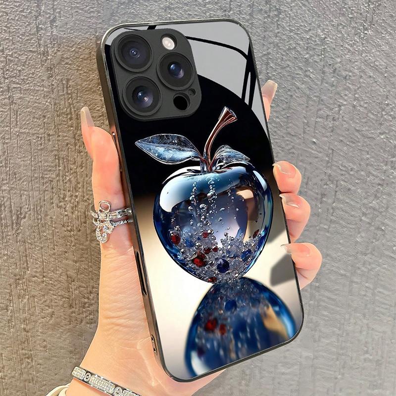 Gradient Crystal Apple Pattern Tempered Glass Phone Case For iPhone 17 16 15 14 13 12 11 Pro Max 17Air 16E 7 Plus XR XS X Cover