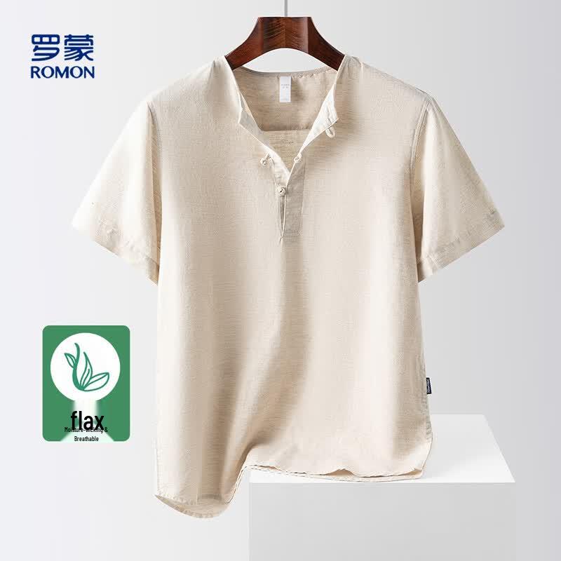 Romon Men s Linen Blend Short Sleeve Casual Shirt M