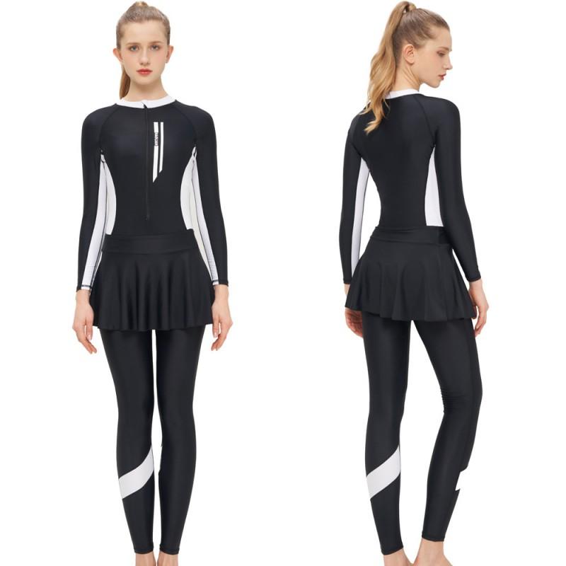Costum de baie cu mânecă lungă pentru femei, acoperire completă, protecție împotriva erupțiilor cutanate, pentru surf, snorkeling, protecție UV, costum de scufundare