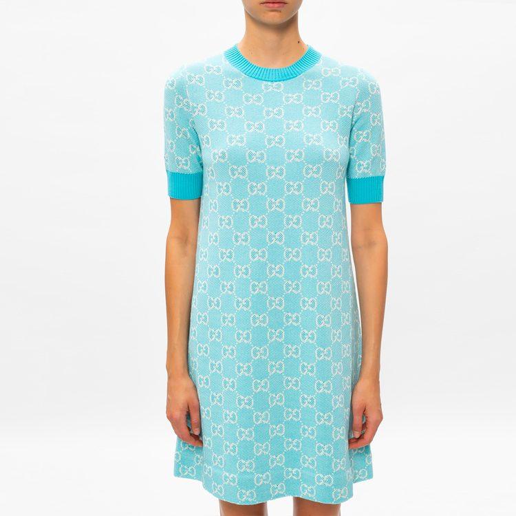Gucci Short Sleeved Dress Women's Light Blue 629464-XKBHQ-4692