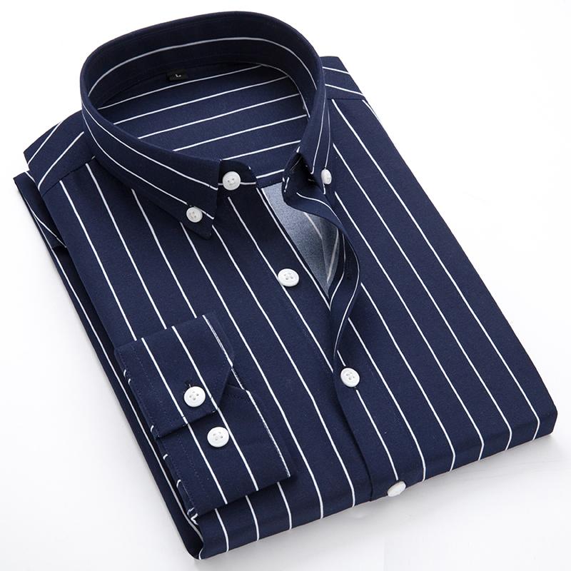 Herren Slim Gestreift Langarmhemd Büro Business Kleid Frühling Herbst Klassisch Schwarz Weiß Mode Koreanische Freizeithemden