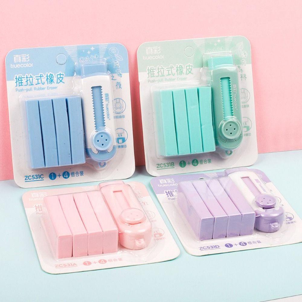 With 1 Refills Push-pull Eraser No Debris Refillable Pencil Erasers Without Leaving Marks Sliding Rubber Eraser