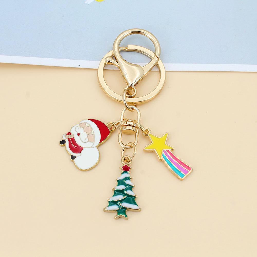 Santa Claus Snowflake Tree Keychain - Cute Cartoon Bag Charm for European & American Holiday Decoration, Small Gift Idea