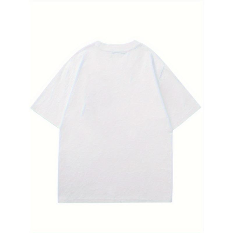 European sizes Men's T-Shirt with Cartoon Cat Print - Casual Crew Neck, Short Sleeve Tee for Summer | Machine Washable