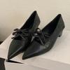 Fashion Elegant Pointed Toe Double Bow High Heels Women Fashion Hollow Shallow High Heels Comfortable Soft Leather Low-heeled Shoes