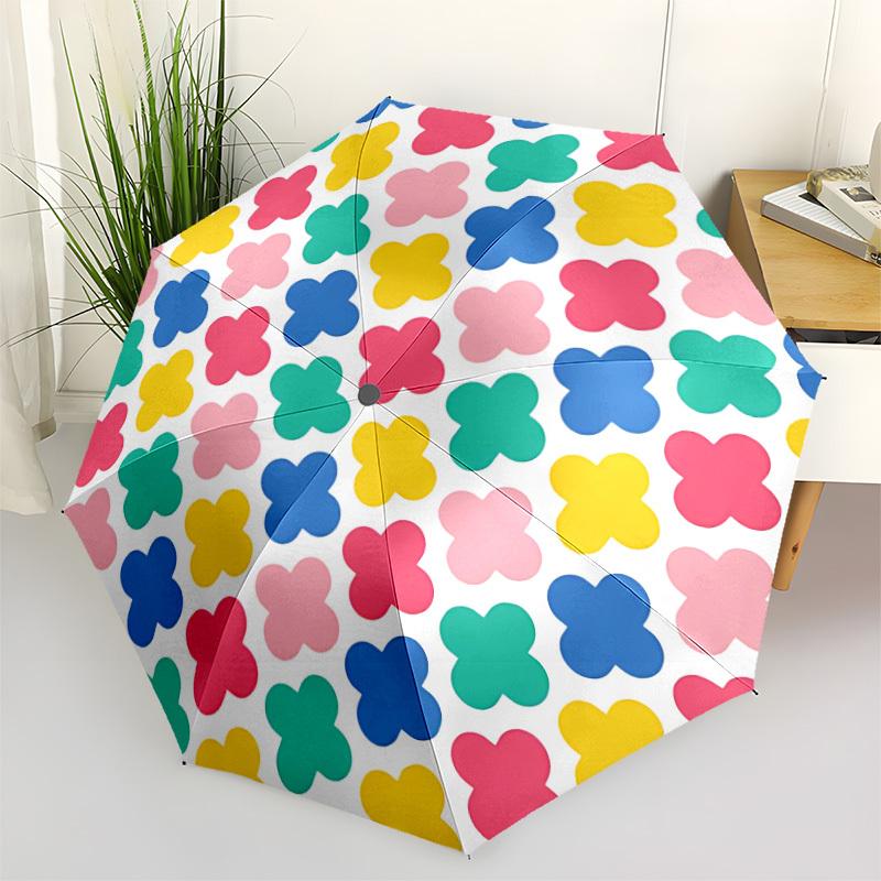 1pc Colorful Geometric Shapes Automatic Umbrella - Stylish, Durable, with 8-Rib Manual Open Design, Elegant Black Handleyy250920130