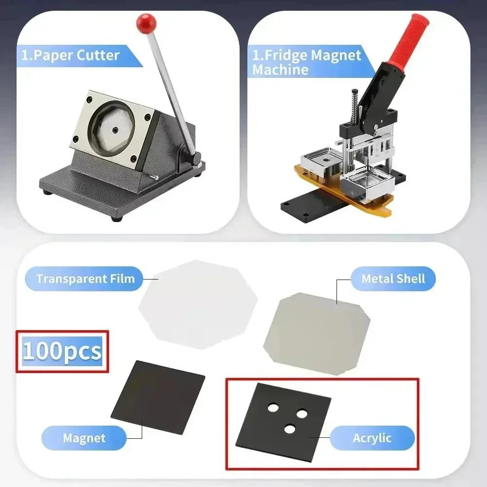 2x2" (Máquina+Cortador+100 Ímãs)Ou(Material de 1000 Ímãs) Kit DIY Personalizado com Foto Ímã de Geladeira Máquina de Fazer Botões Geladeira