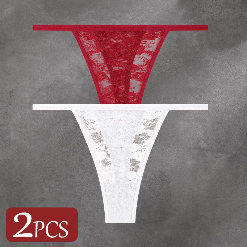 FINETOO 2 Stück/Set Damenunterwäsche Spitze Durchsichtige Unterhosen Sexy Atmungsaktiv Ausgeschnitten G-String Tanga Damen Niedrige Taille Sexy Dessous