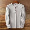 Men's Slim Fit Basic Tee Casual T-shirts Waffle Long Sleeve Shirts Thermal Solid Half Button Breathable Cotton Shirts