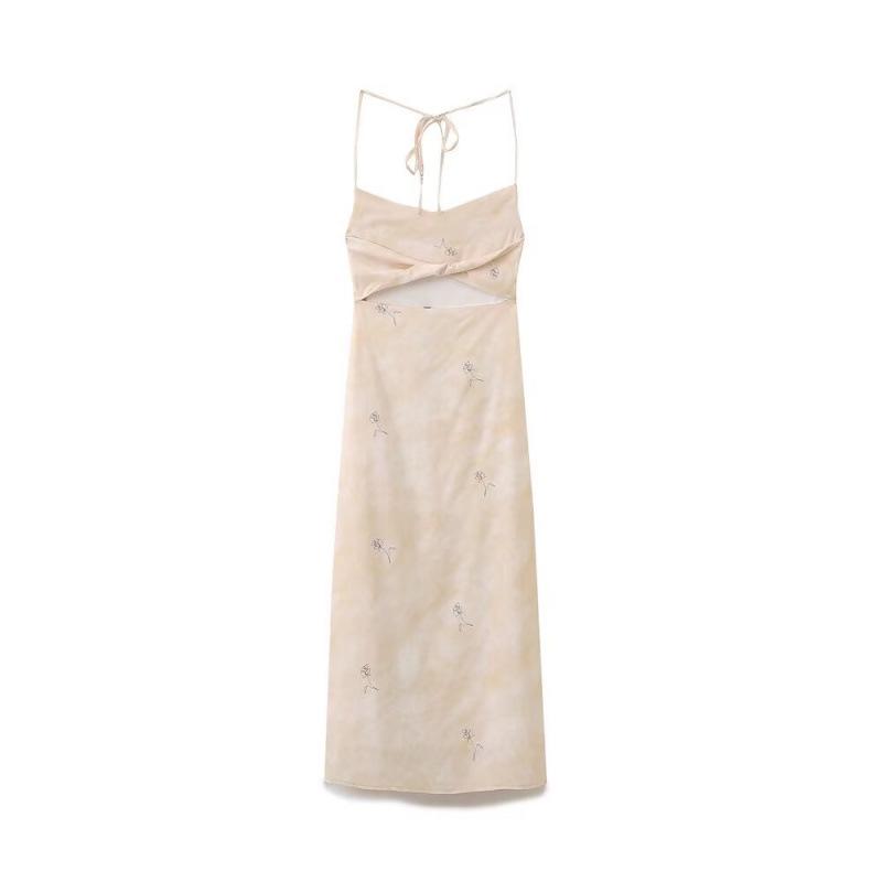 Spring European & American Silk Satin Printed Slip Dress for Women