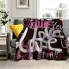 Love Graffiti Flannel Blanket Warm Soft Halloween Christmas Couch Warm Cozy Decorative Decor Gift for All Season
