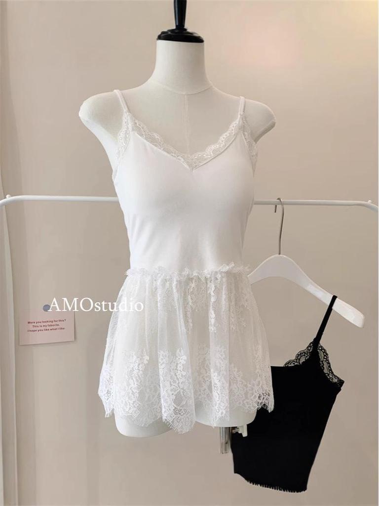 Lace Waist-Cinching Slim Fit Camisole Dress - Sleeveless, Layered, Figure-Flattering Mini