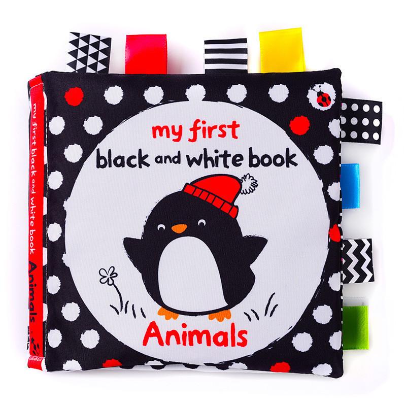 Lakarose Baby Black And White Label Cloth Book For Newborn Infant Early Education Visual Stimulation Tear-resistant Biteable Sound Paper Book