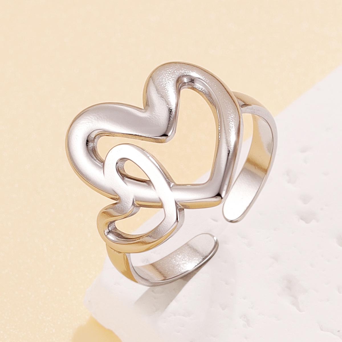 Stainless Steel Heart Rings: Sweet Academy Style for Best Friends - Large & Small Heart Shapes