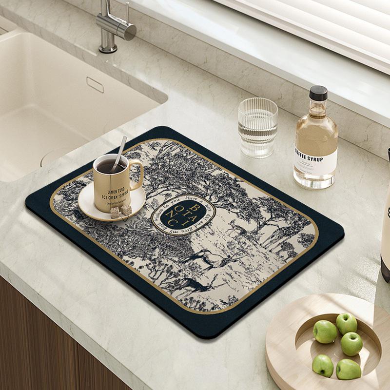 Water Absorbent Kitchen Countertop Mat - Draining & Drying for Cups and Dishes, Heat Insulation Pad, Coffee Machine Mat.