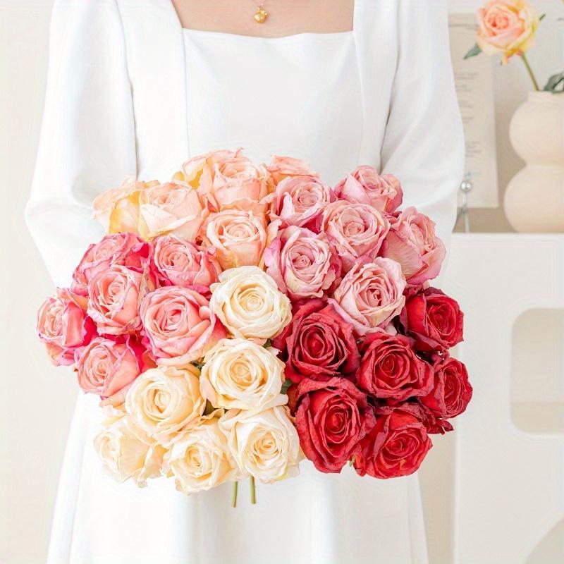 1Pc Baked Edge Greek Rose Artificial Flower Bouquet for Wedding Home Decoration Holiday Decoration Valentine's Day Gift Birthday