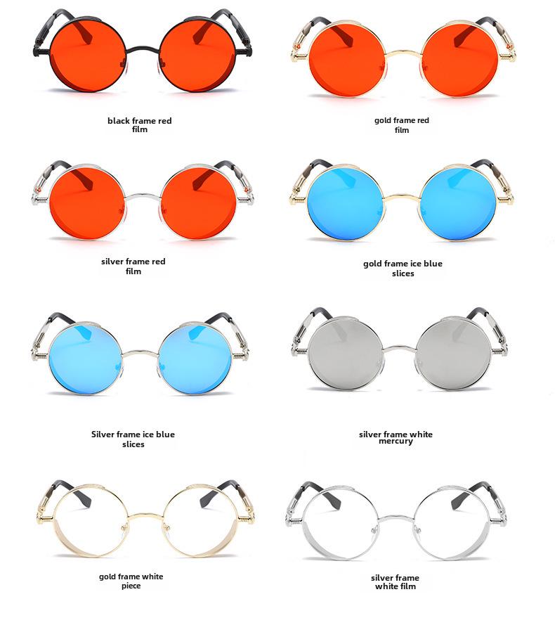 Versatile European-American Steampunk Metal Sunglasses with Spring Legs - Model 58028