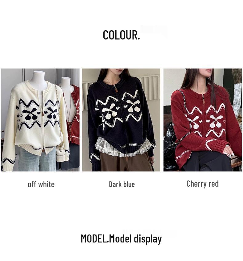 Women's Fair Isle Cashmere Jacquard Cardigan – Autumn/Winter, Thick, Round Neck, Zipper Wool Coat