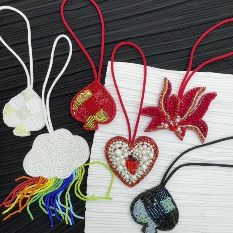Beaded Heart Maple Leaves Tassel Rainbow Cloud Hanging Rope Patches Bag Ornaments Lanyard Patch Applique