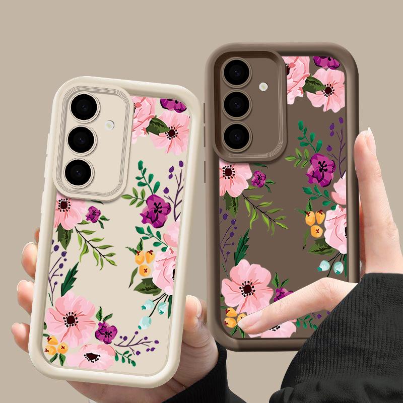 Floral Print TPU Shockproof Phone Case For Samsung S25 Ultra S24 FE S23 Plus A56 A36 A16 A15 A55 A06 Soft Silicone Lens Protection Matte Bumper Cover