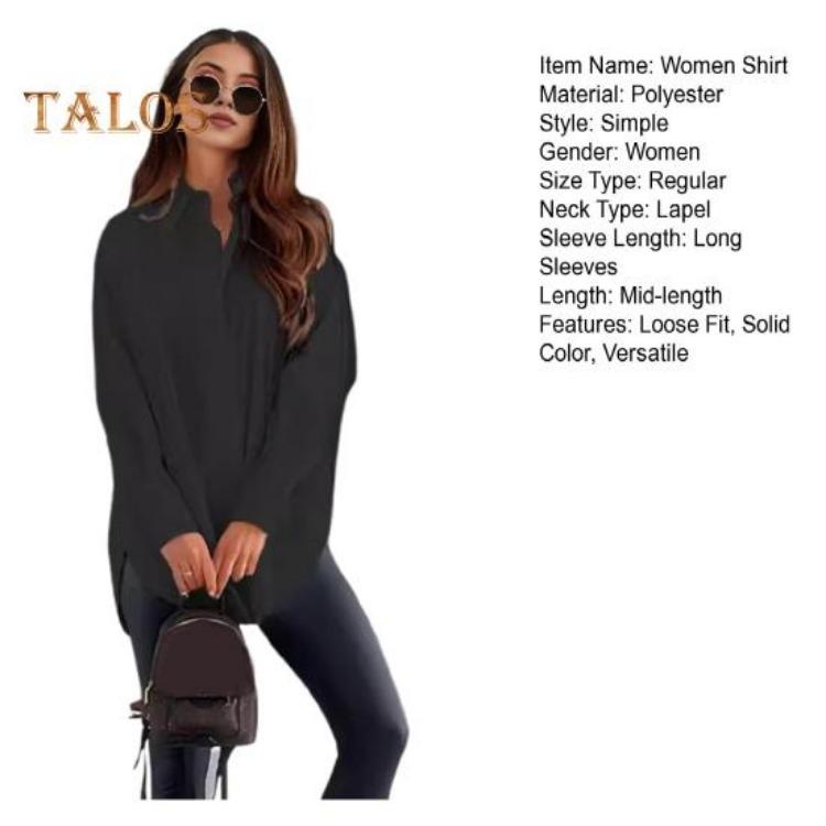 Office Lady Shirt Women Casual Lapel Long Sleeve Solid Color Loose Fit Tops Commuting Style Single Breasted Shirt