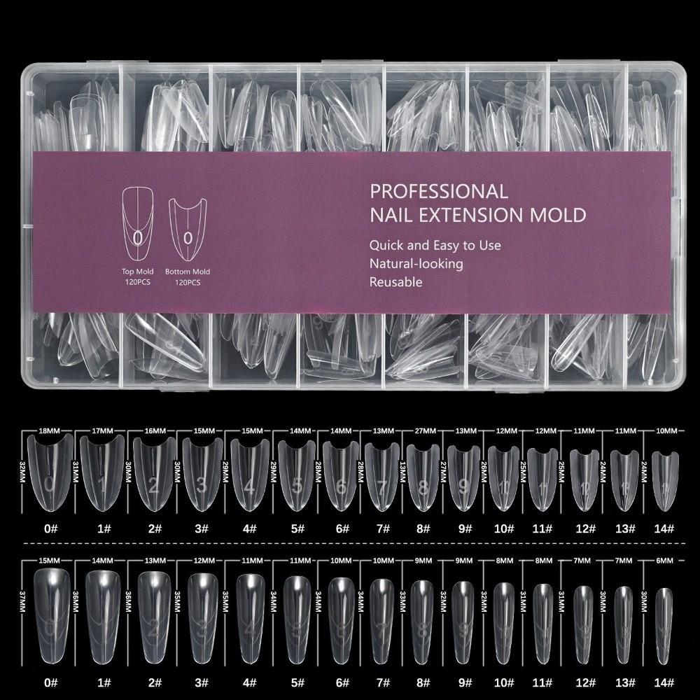 240pcs New Mixed Size False Nail Square Top Short Oval Sandwich Nail Forms Bottom Mold Transparent Nail Mold Extension Work