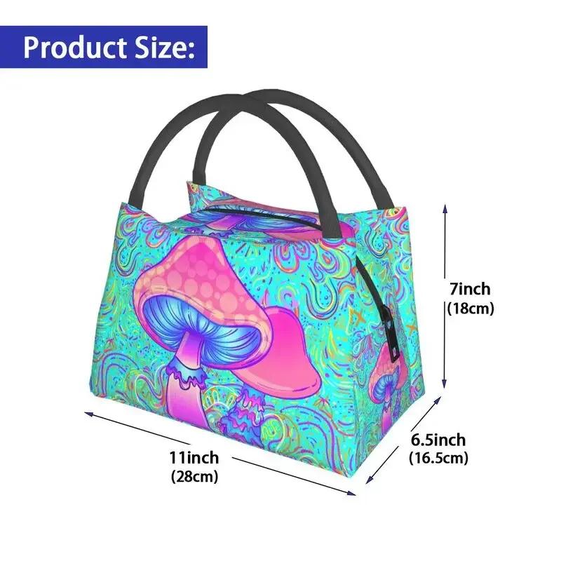 Mushroom Trippy Psychedelic Neon Pastel Goth Insulated Lunch Bags Leakproof Cooler Thermal Lunch Box Beach Camping Travel