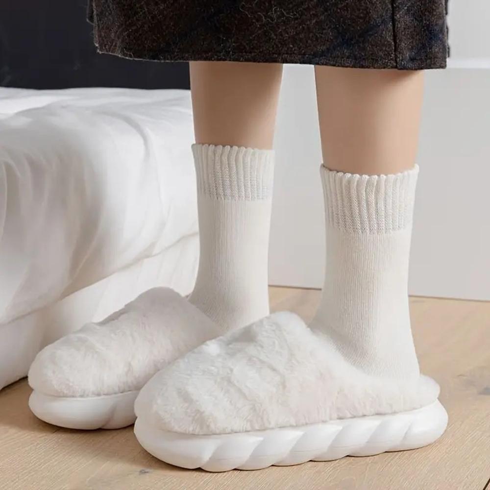 6 Paar Damen Herbst Winter Rundhals Mittellange Socken Mode Kaffeefarben Dick Warm Weich Bequem Lässige Socken