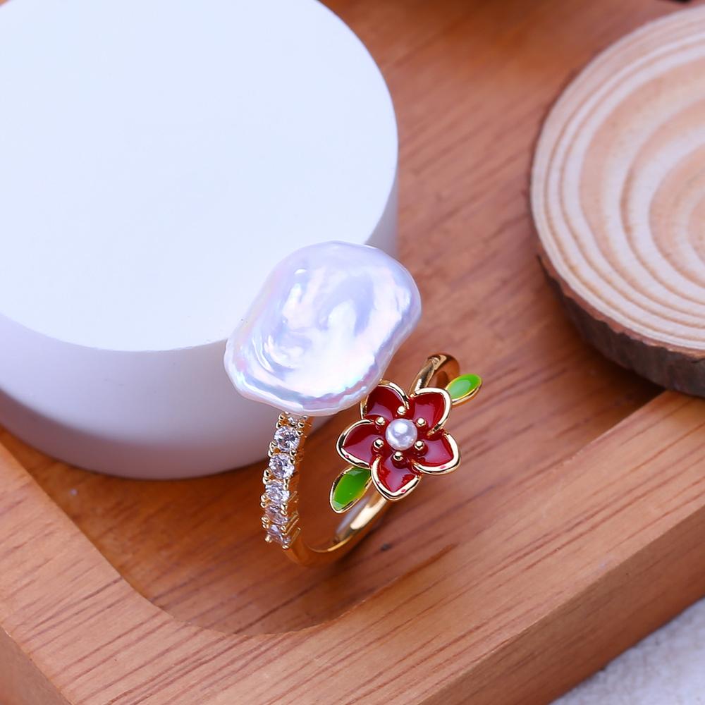 LSOOYH Natural Freshwater Big Baroque Pearl Rings For Women Classic Gold Silver Color Wedding Ring Anniversary Birthday Gifts