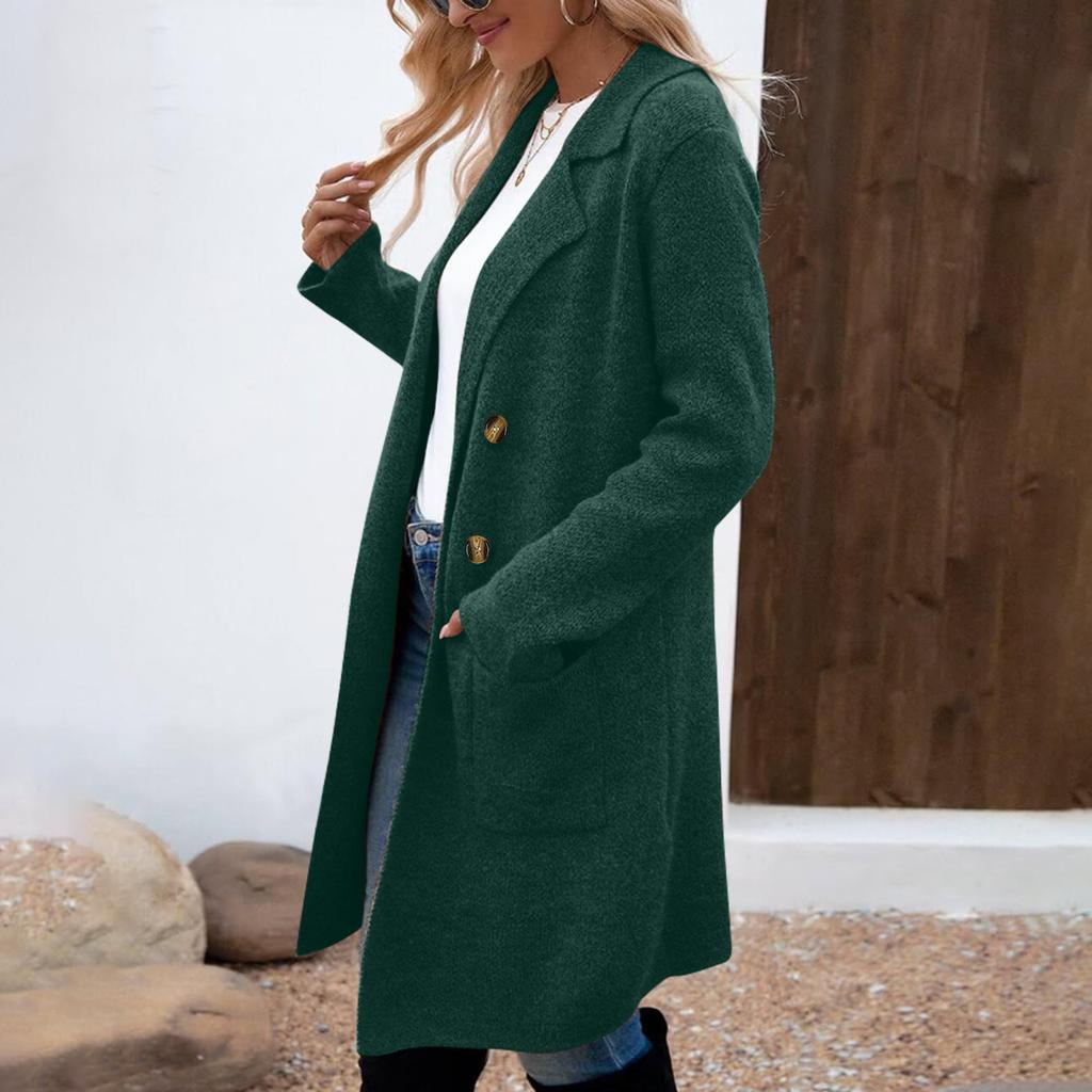 Women's Lapel Long Sleeve Mid-Length Woolen Coat Loose Fit Casual Fall Winter Blazer Jacket