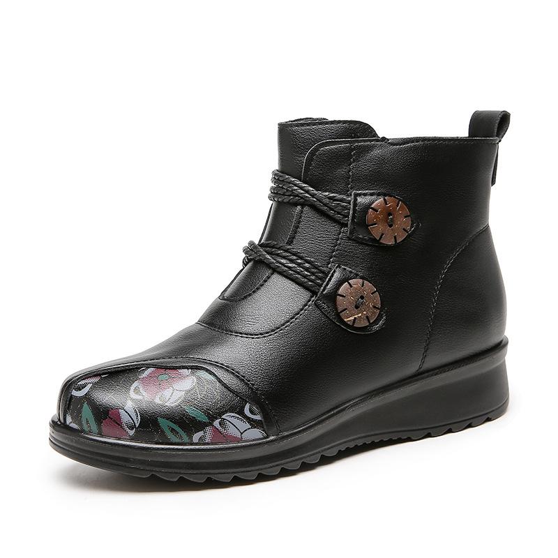 

Зимняя мода женские кожаные плюшевые теплые ботильоны для мам водонепроницаемые повседневные зимние ботинки женские плоские каблуки зимняя обувь мамин ботинок 10 чёрный