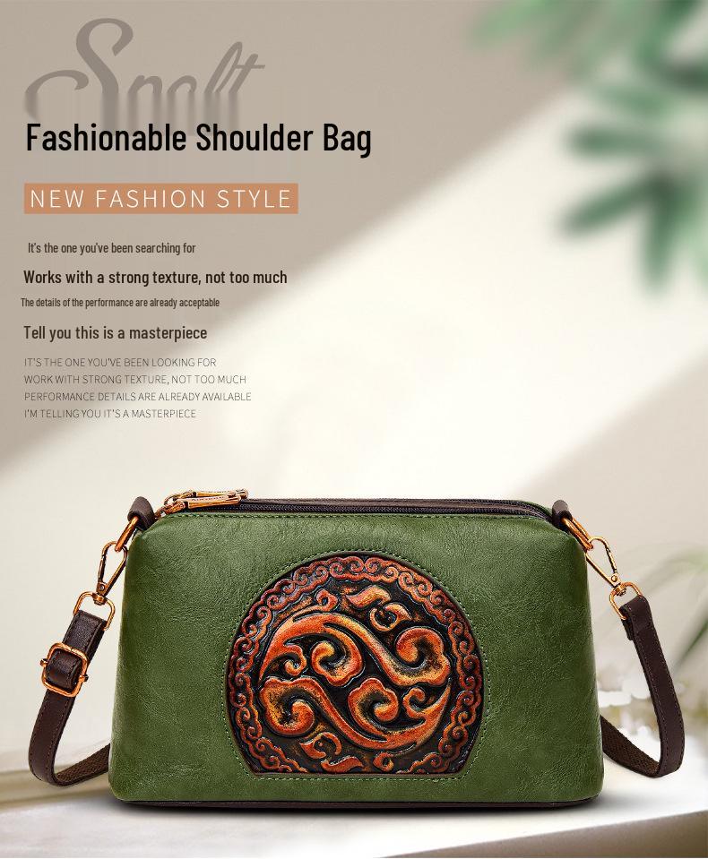 2025 Retro Ethnic Style Women's Genuine Leather Crossbody Bag for Middle-Aged Women