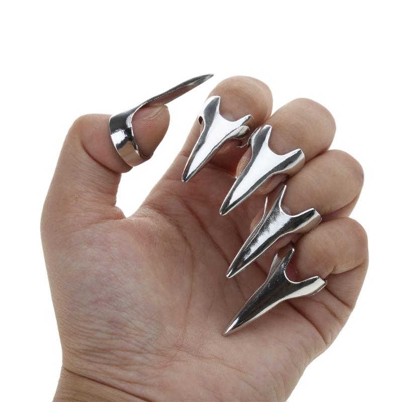 5pcs Retro Nail Finger Ring Comb Tip Joint Ring Halloween Cosplay Curling Hair Extension Tool Punk Party Jewelry Gift
