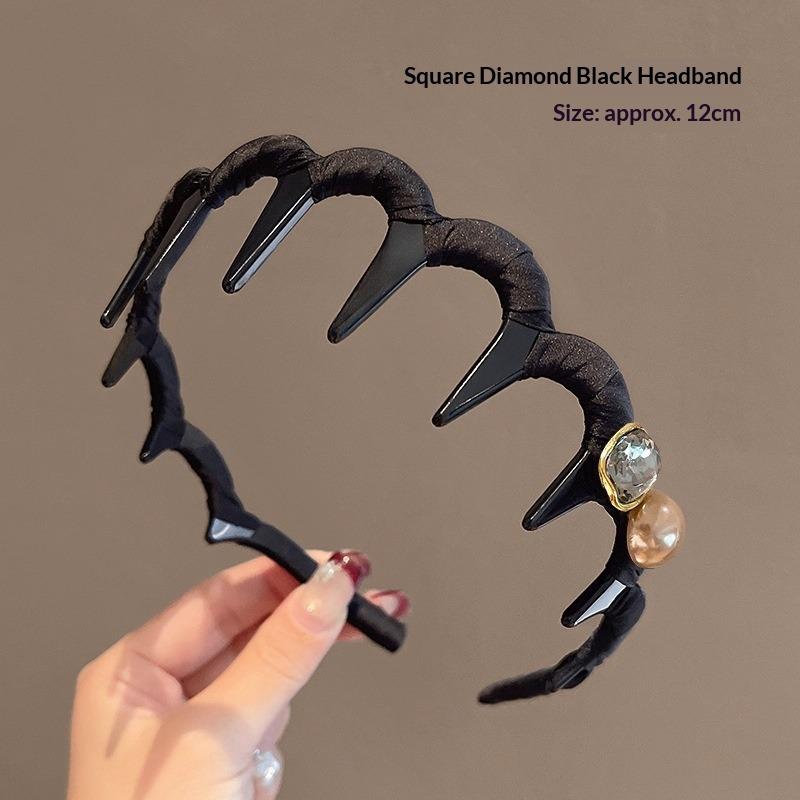 Fashionable Women's Pearl Rhinestone High Crown Wave Headband Anti-slip Hair Clip Head Accessory