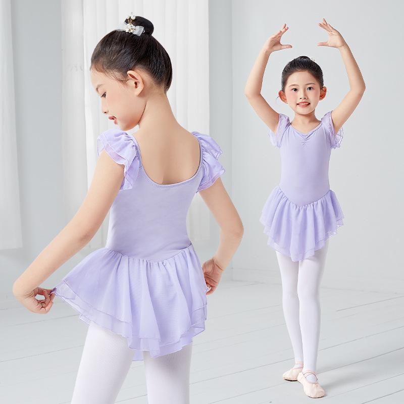 Girls' Summer Dancewear: Gymnastics Leotards, Ballet and Dancing Skirts, Short Sleeve Chinese Dance Costumes