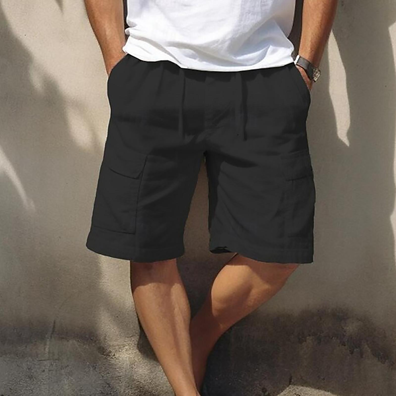 

Men s Elastic Waist Drawstring Color Casual Shorts With Pockets M чёрный