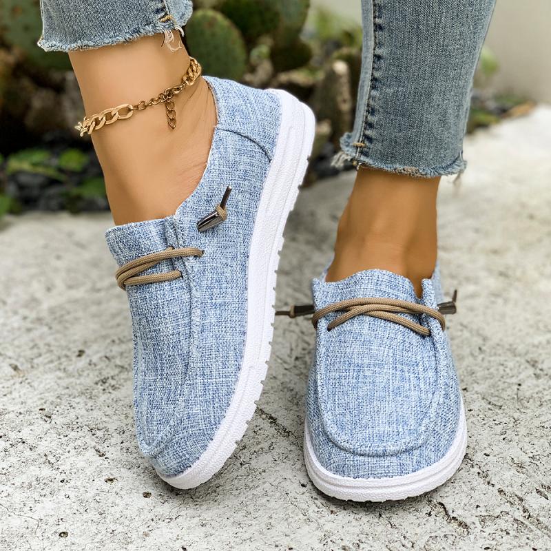 Breathable Denim Lace Up Canvas Shoe Women 2025 Autumn Round Toe Low Heel Sneakers Soft Sole Non Slip Vulcanized Shoes