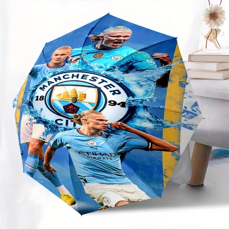 Manchester City, Soccer Automatic Opening and Closing Umbrella, Compact Travel Umbrella, Lightweight and Portable, Suitable for Beach Commut