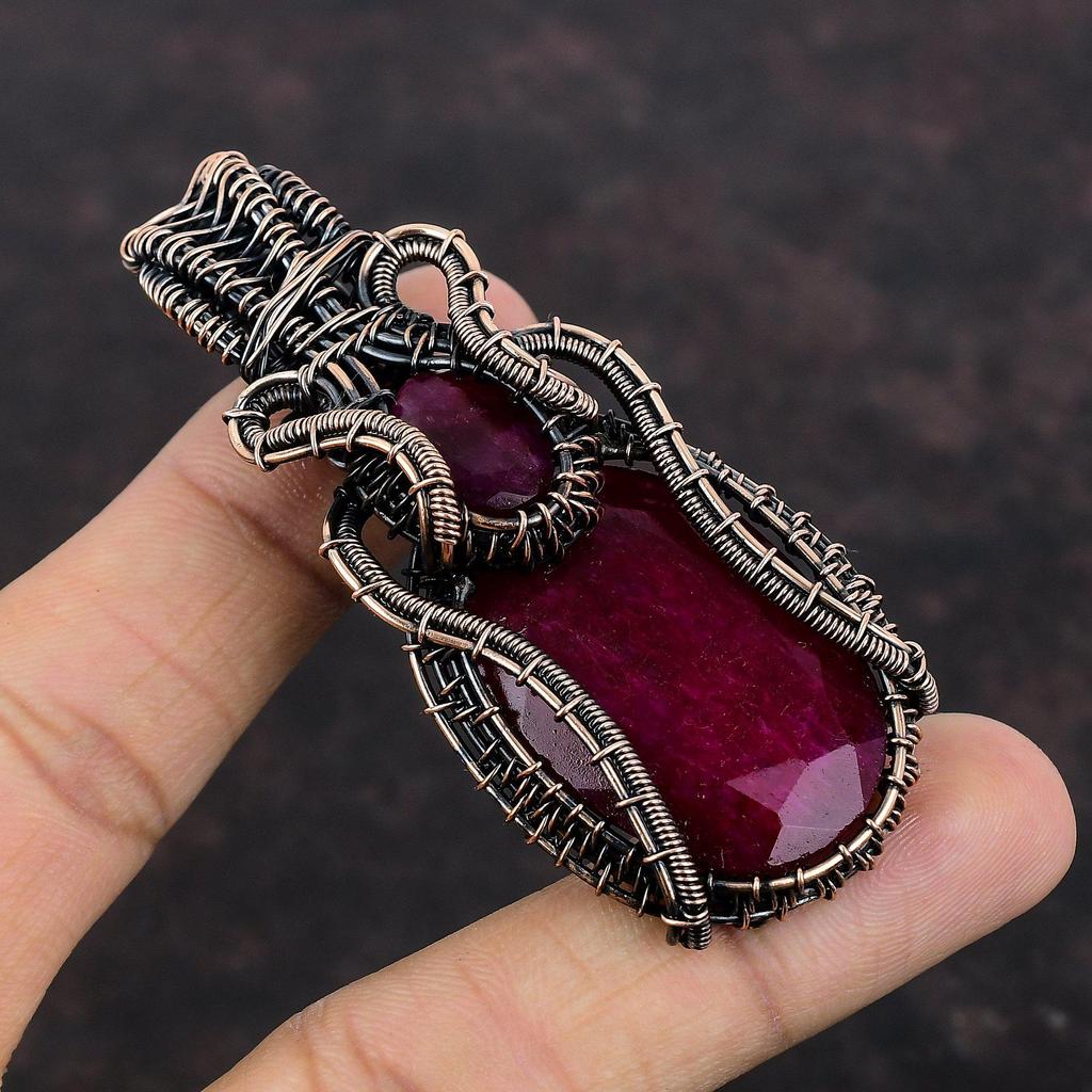 Facettierter Kaschmir Rubin Anhänger Kupferdraht gewickelt Anhänger Handgefertigter Anhänger Kupferdraht Wickelschmuck Edelstein Anhänger Unikat Anhänger als Geschenk