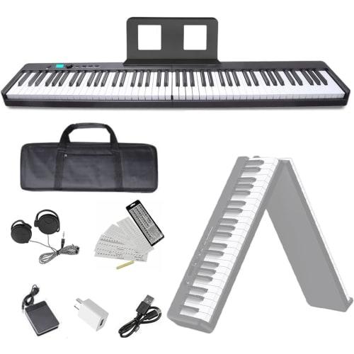 NikoMaku SWAN-X Foldable Digital Piano, 88 Keys, Black, Piano-Size, Compact, Portable, Lightweight, Rechargeable, MIDI Compatible, Includes Pedal, Sof