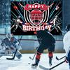 Ice Hockey Happy Birthday Backdrop Banner Ice Hockey Rink Game Sports Theme Background Decor for Player Adult Kids Boys Girls Birthday Party Favors